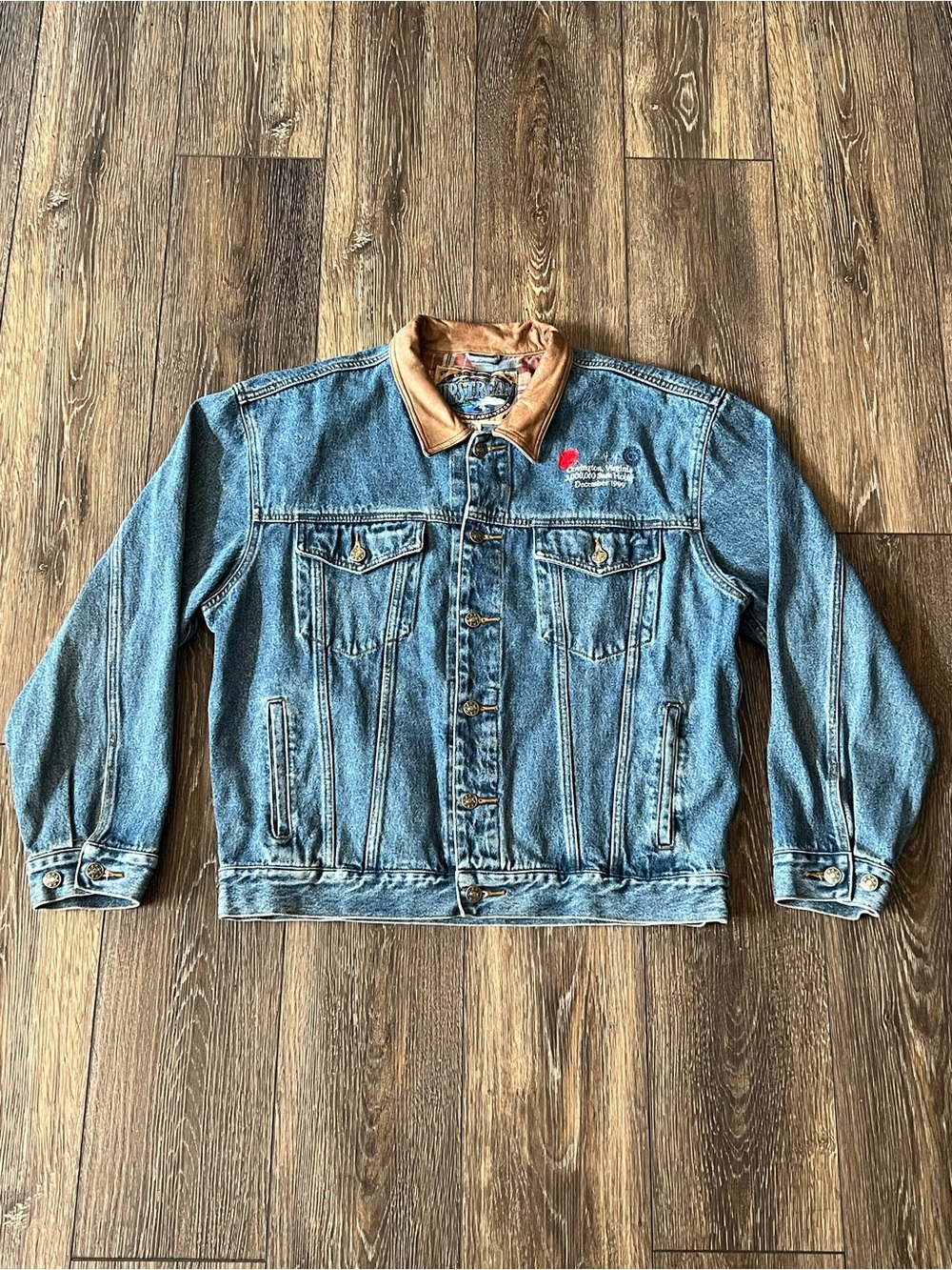 Vintage Dunbrooke Upstream Denim Jacket with Embroidered Logo Size Large
